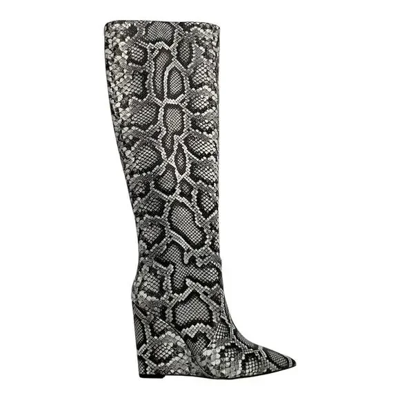 Michael Kors Women's Isra Pointed Toe Wedge Dress Boots Black Snake Size 5 - Picture 2 of 5